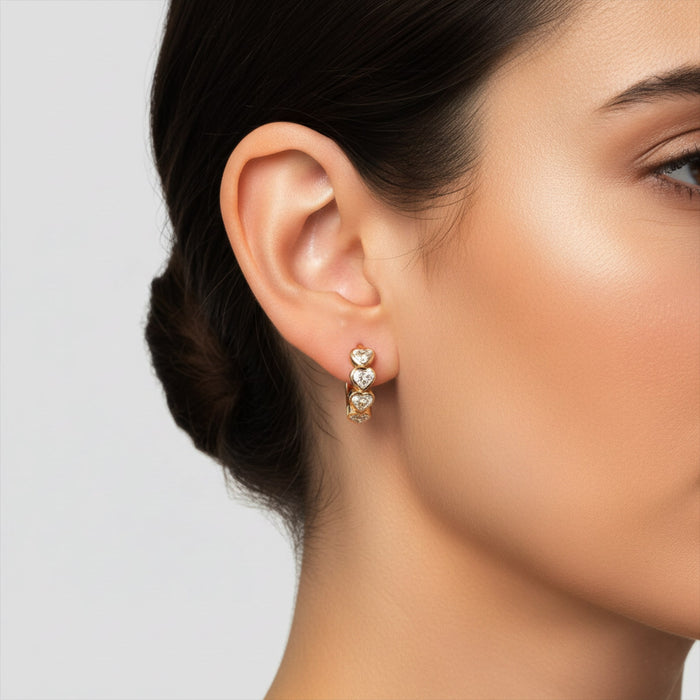 Heart Shape Diamond Huggie Earrings in 14K Yellow Gold