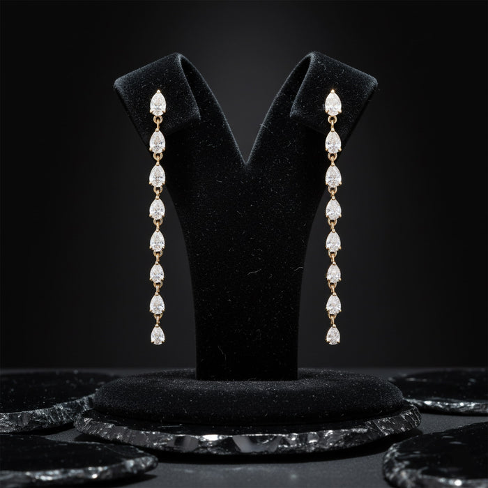 Pear Cut Linear Drop Earrings in 14K Yellow Gold