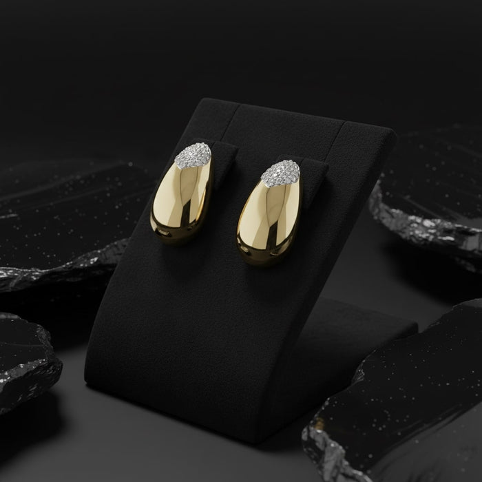 Sleek Oval Diamond Stud Earrings in 14K Yellow Gold