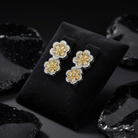 Double Bloom Flower Drop Earrings in 18K White Gold