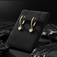 Diamond Heart Drop Huggie Hoop Earrings in 14K Yellow Gold