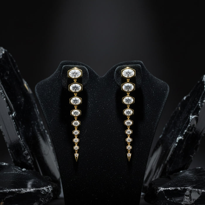 Hexagon Cascade Diamond Drop Earrings in 18K Yellow Gold