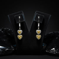 Double Heart Drop Earrings in 18K White Gold