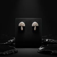 Mushroom Pave Diamond Stud Earrings in 14K Yellow Gold