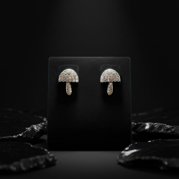 Mushroom Pave Diamond Stud Earrings in 14K Yellow Gold