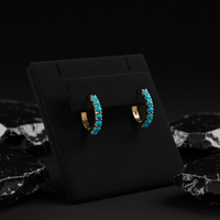 Turquoise Bead Huggie Hoop Earrings in 14K Yellow Gold