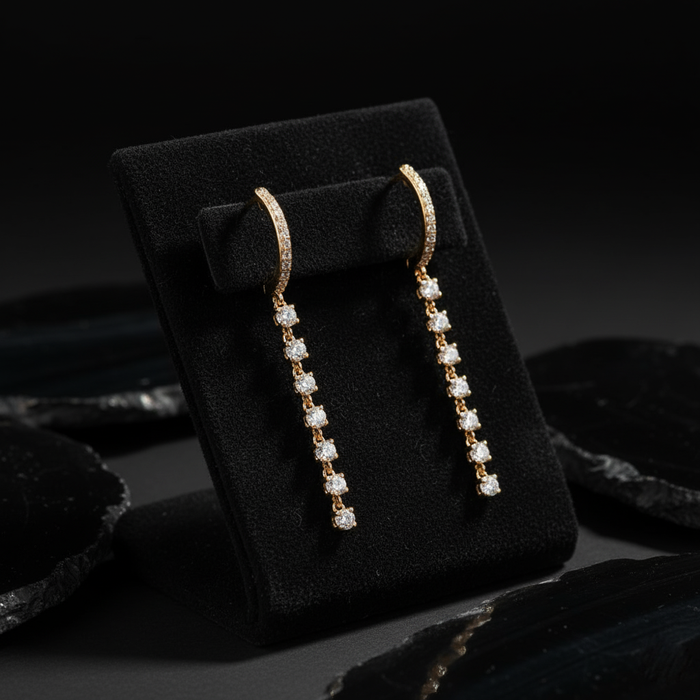 Oval Chain Link Diamond 14K (or 18k upon request) Yellow Gold Drop Earrings