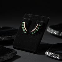 Emerald Teardrop Diamond Climber Earrings in 14K Yellow Gold