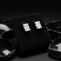 Princess Cut Illusion Diamond Stud Earrings in 18K White Gold