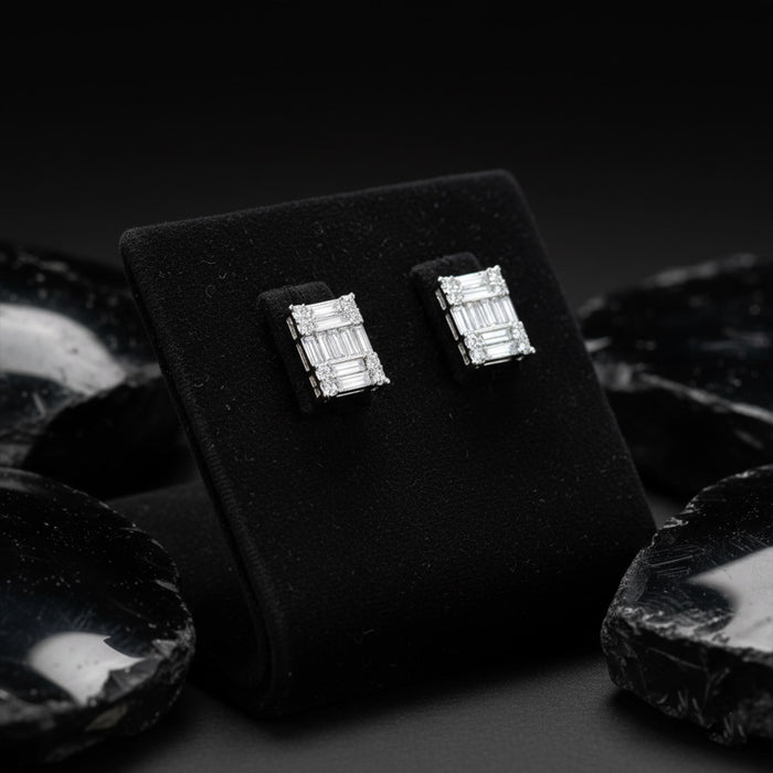 Princess Cut Illusion Diamond Stud Earrings in 18K White Gold