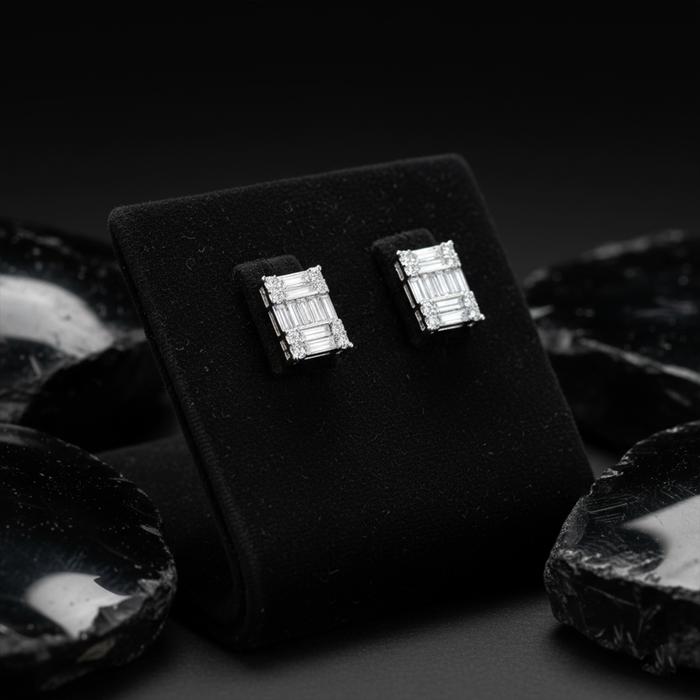 Princess Cut Illusion Diamond Stud Earrings in 18K White Gold