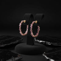 Pink Sapphire Mixed Cut Hoop Earrings in 14K Yellow Gold