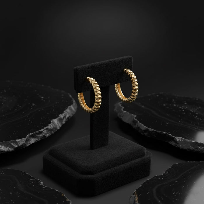 Ribbed Dome Textured Hoop Earrings in 18K Yellow Gold