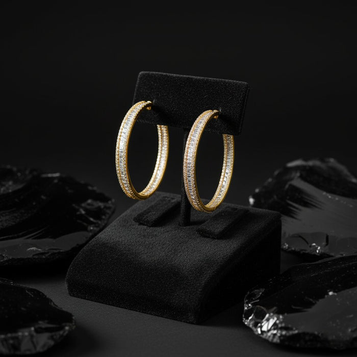 Oval Shape 256 Diamonds Baguette Earrings in 18K White Gold