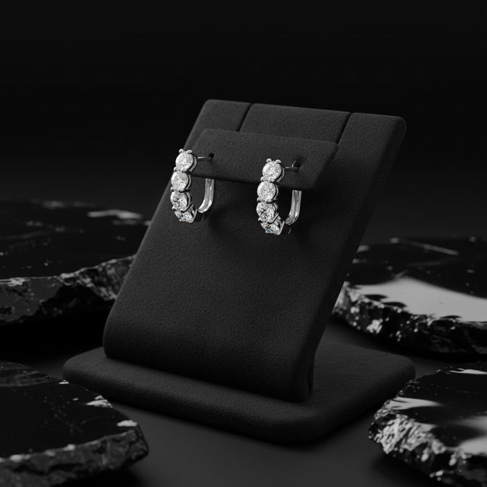 Four Prong Lever Back Diamond Earrings in 18K White Gold