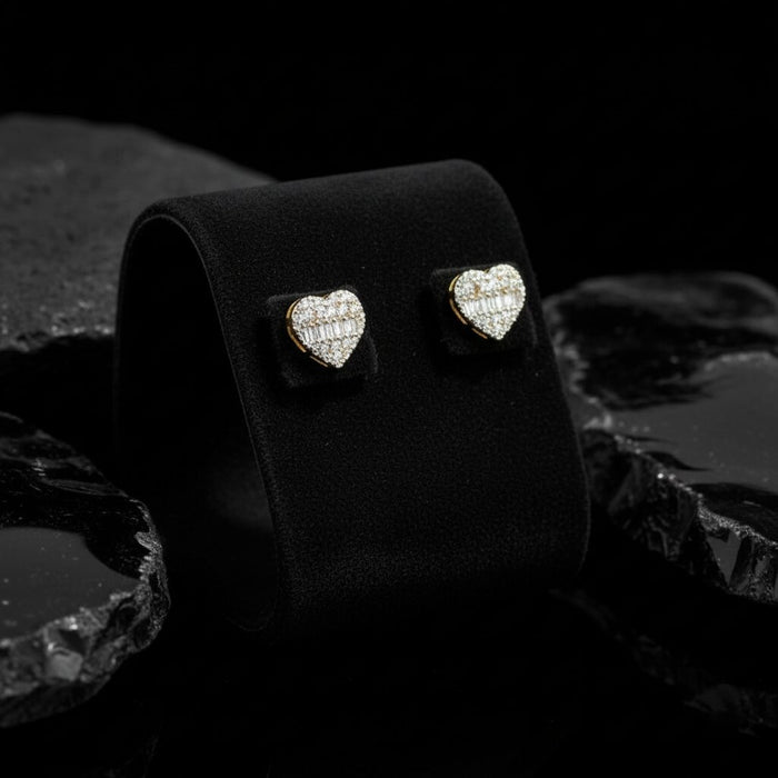 Pave Diamond Heart Stud Earrings in 14K Yellow Gold