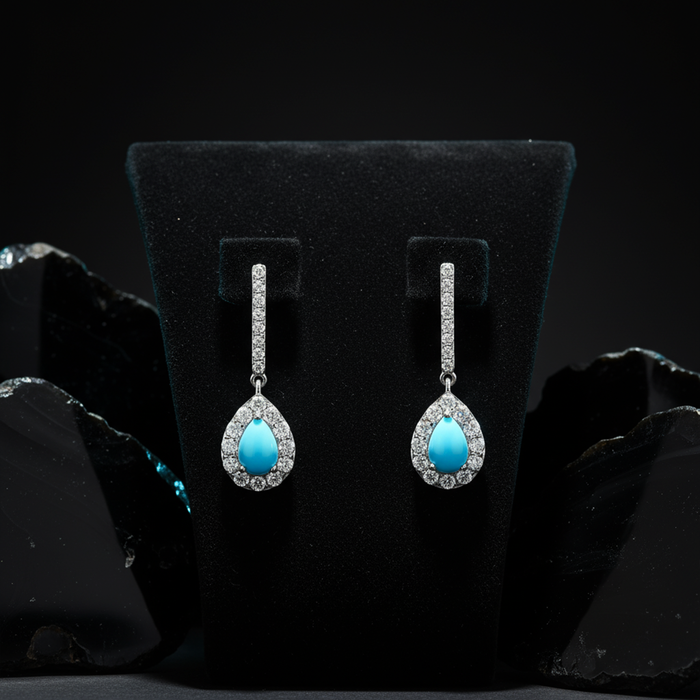 Azure Grace Turquoise Diamond Drop Earrings in 18K White Gold