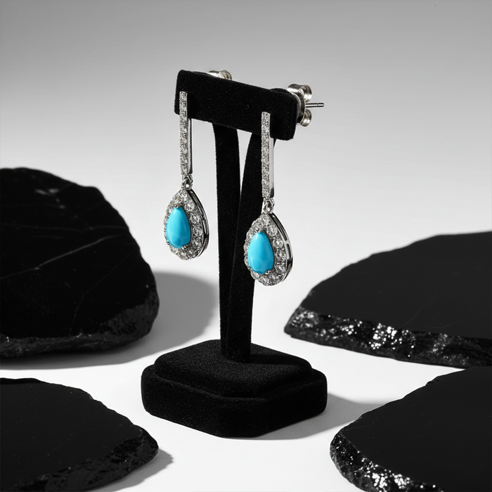 Azure Grace Turquoise Diamond Drop Earrings in 18K White Gold