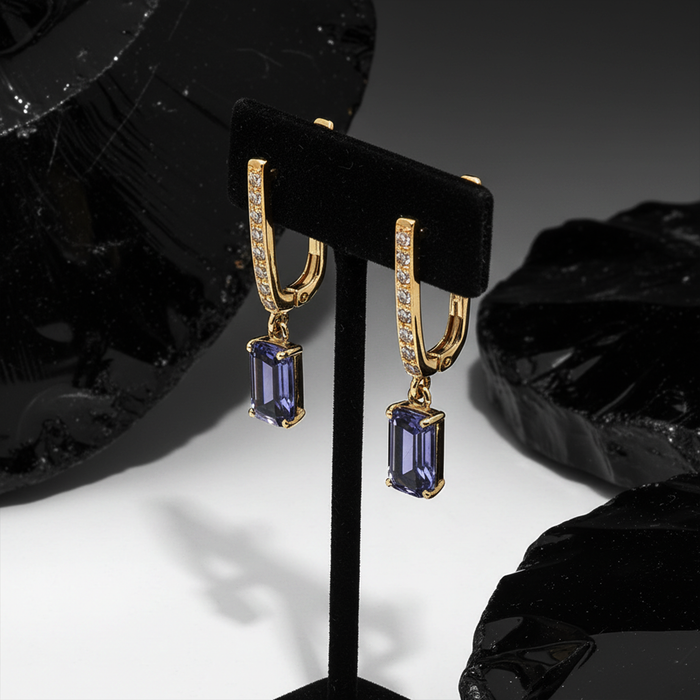 Midnight Line Blue Sapphire Diamond Drop Earrings in 18K Yellow Gold