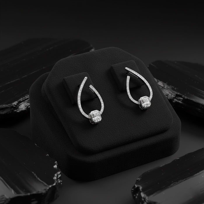 Octagon Teardrop Diamond Hoop Earrings in 18K Yellow Gold