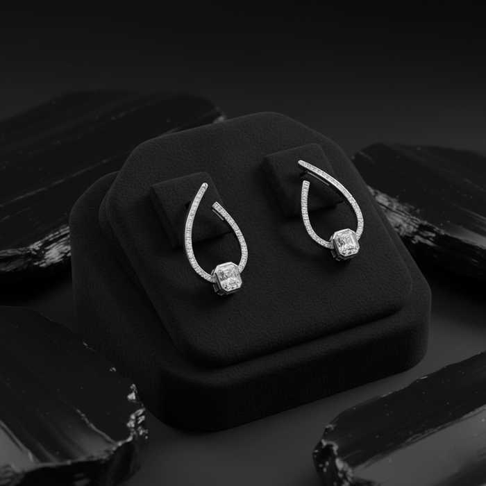 Octagon Teardrop Diamond Hoop Earrings in 18K Yellow Gold