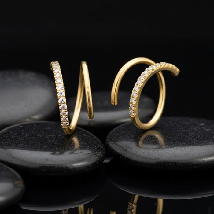 Open Spiral Diamond Hoop Earrings in 14K Gold