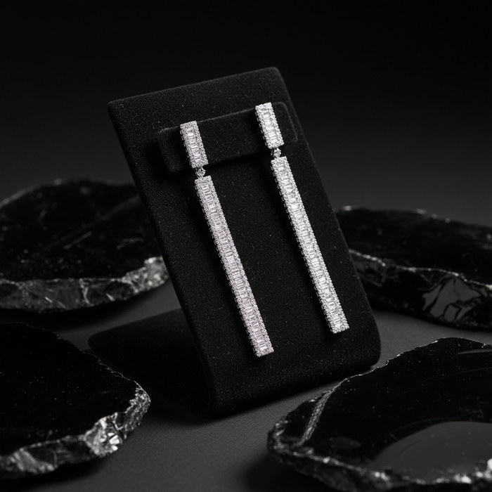 Baguette Diamond Drop 238 Diamonds Earrings in 18K White Gold