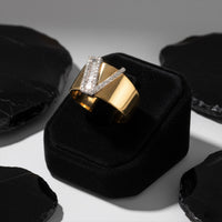 V Initial Baguette Diamond Cigar Ring