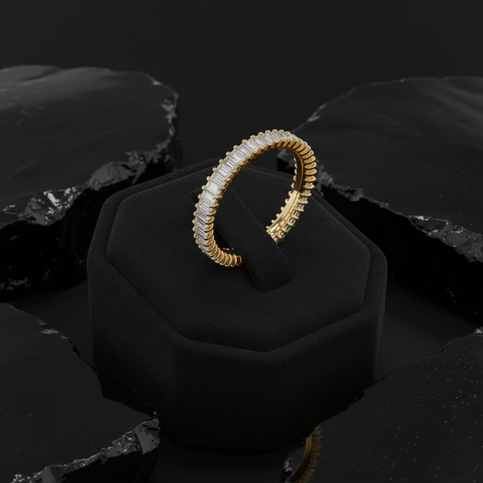 Two-Tone Silver Baguette Diamond Ring in 14K Gold