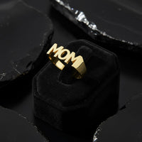 Polished Letter Mom Ring in 14K Yellow Gold