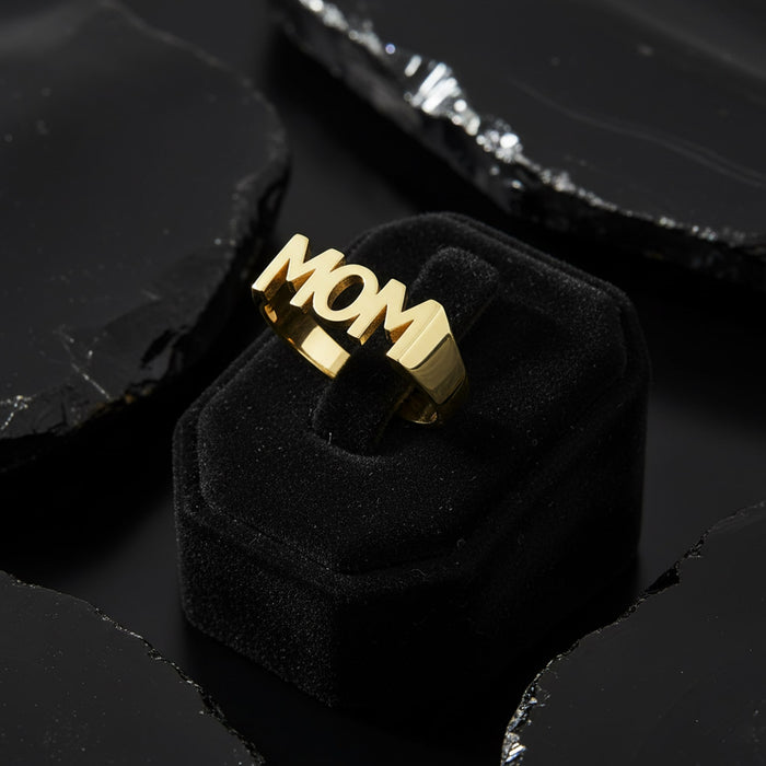 Polished Letter Mom Ring in 14K Yellow Gold
