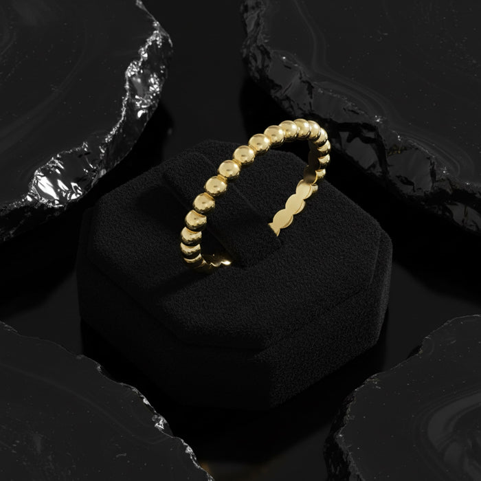 Polished Beaded Stackable Round Shape Diamond Ring in 14K Gold