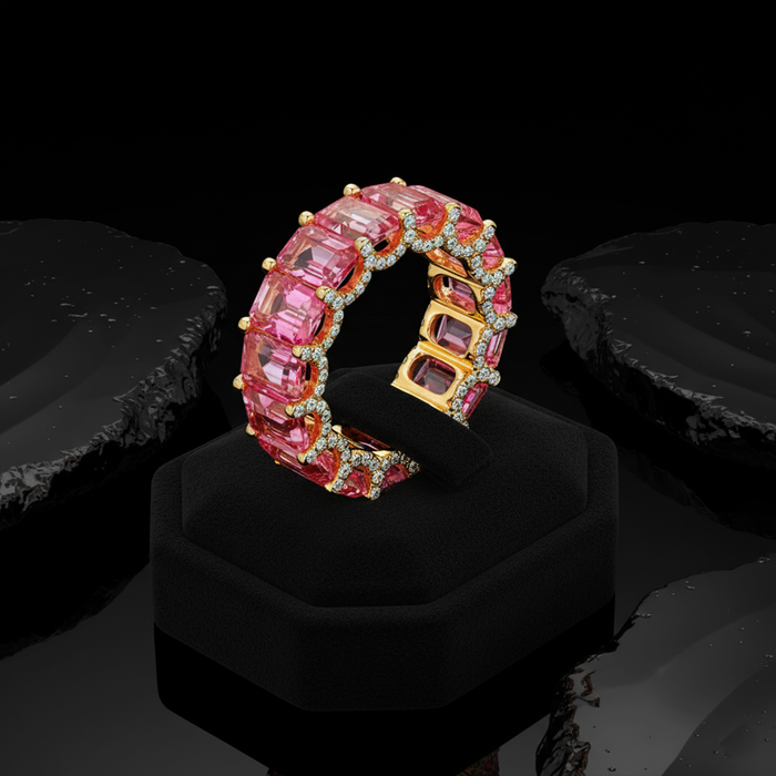Pink Sapphire Diamond Ring in 14K Yellow Gold
