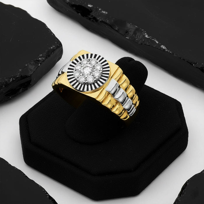 Two Tone Round Cluster Diamond Ring in 18K Gold