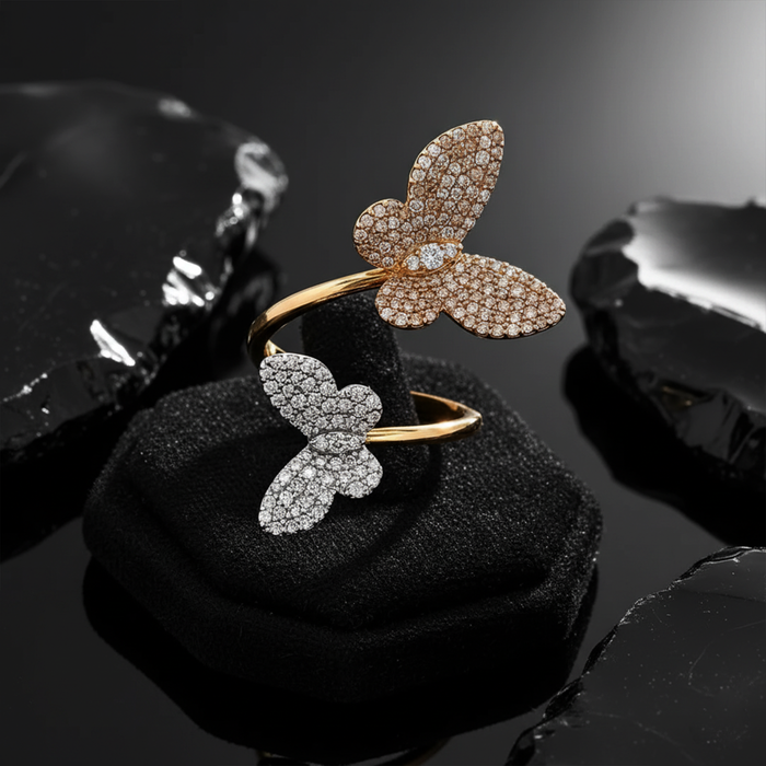 Butterfly Bloom Dual Tone Ring in 18K Yellow Gold