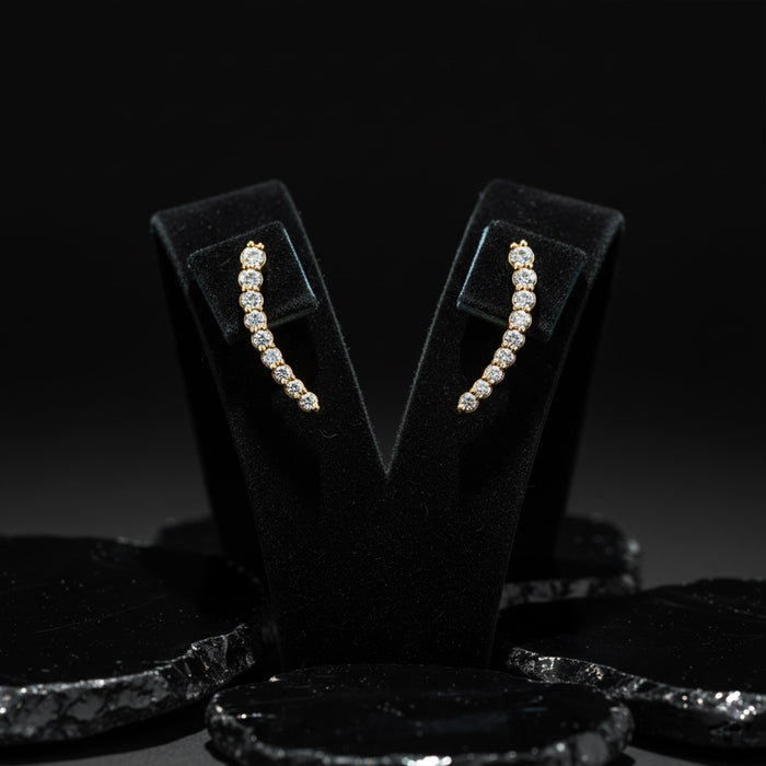 Tapered Diamond Climber Stud Earrings in 18K Gold
