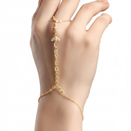 Loved Letter Charm 78 Diamonds Hand Chain in 14K Gold