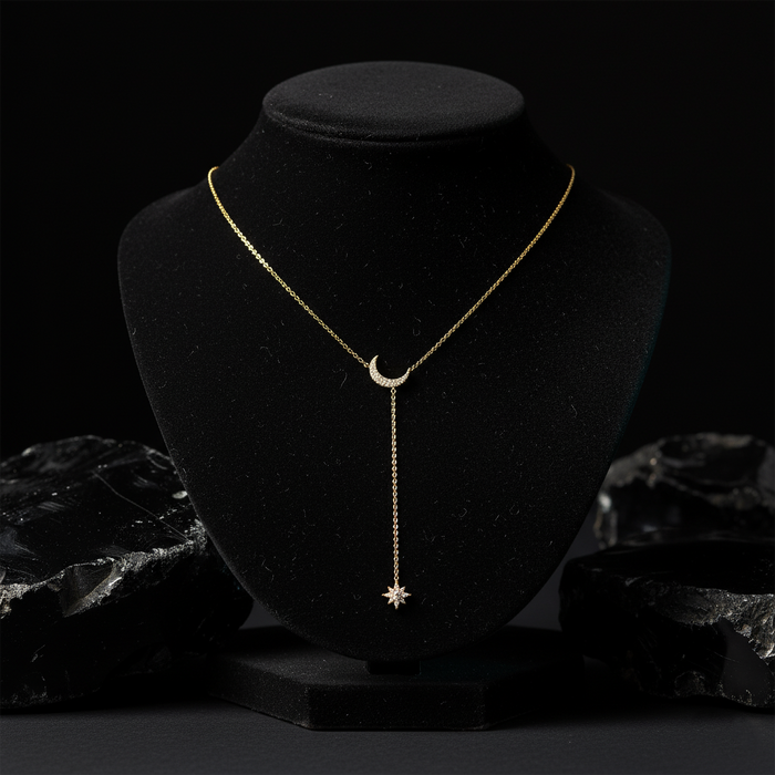 Lustre Moon Diamond Lariat Necklace in 14K Yellow Gold