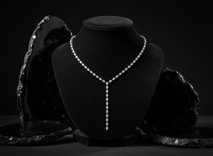 Baguette Cut Lariat Diamond Necklace in 18K White Gold