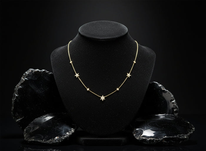 Diamond Star Station Necklace in 14K Yellow Gold
