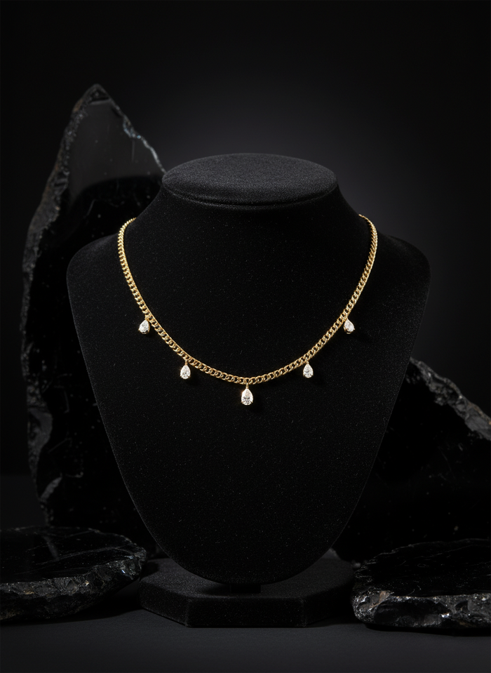 Minimalist Baguette 14K (or 18k upon request) Yellow Gold Diamond Link Necklace