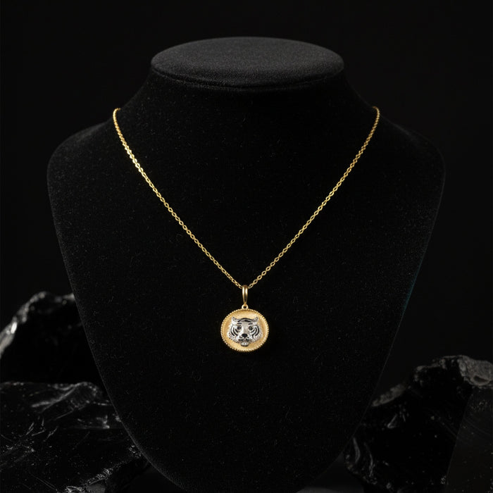 Tiger Medallion Pendant Necklace in 14K Yellow Gold
