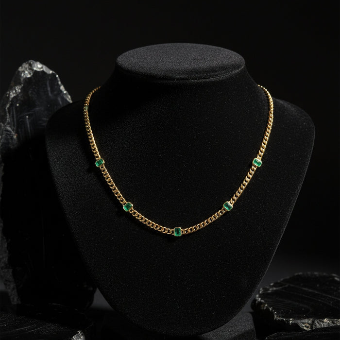 Emerald Baguette Chain Necklace in 14K Yellow Gold