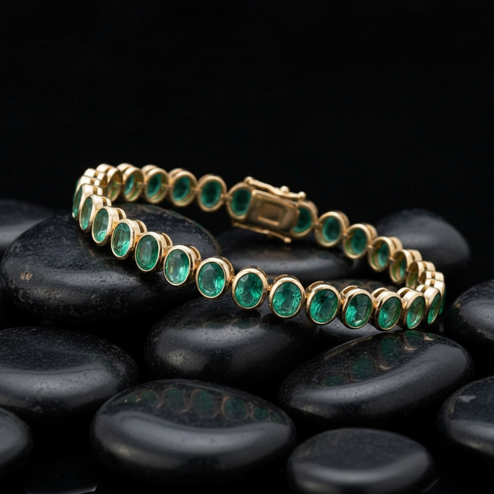 Brilliant Green 14 Oval Emerald & Yellow Gold Bracelet