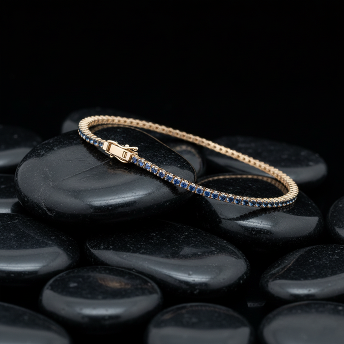 Deep Tide Blue Sapphire 14K Yellow Gold Tennis Bracelet