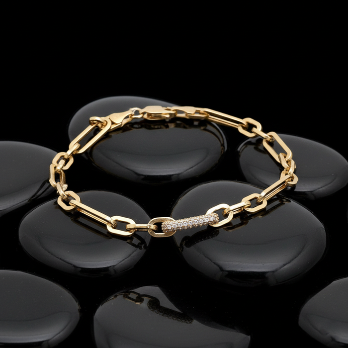 Diamond Link 14K Yellow Gold Chain Bracelet