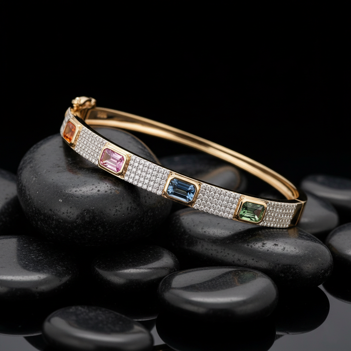 Elegant Multi-Gemstone 14K Yellow Gold Diamond Bracelet