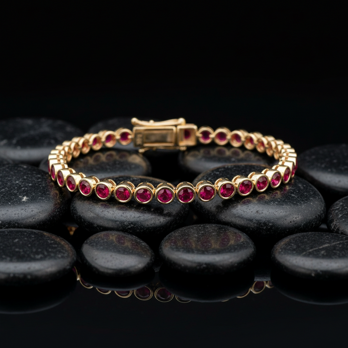 Crimson Ruby 14K Yellow Gold Tennis Bracelet