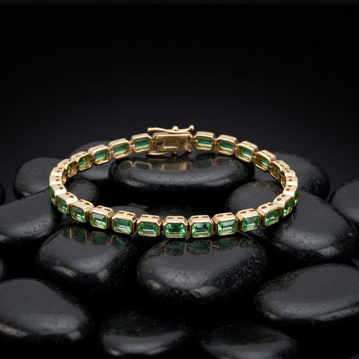 Emerald Cut 14K Yellow Gold Green Gemstone Tennis Bracelet