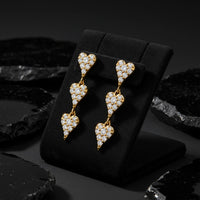 Triple Heart Trail Drop Earrings in 14K Yellow Gold